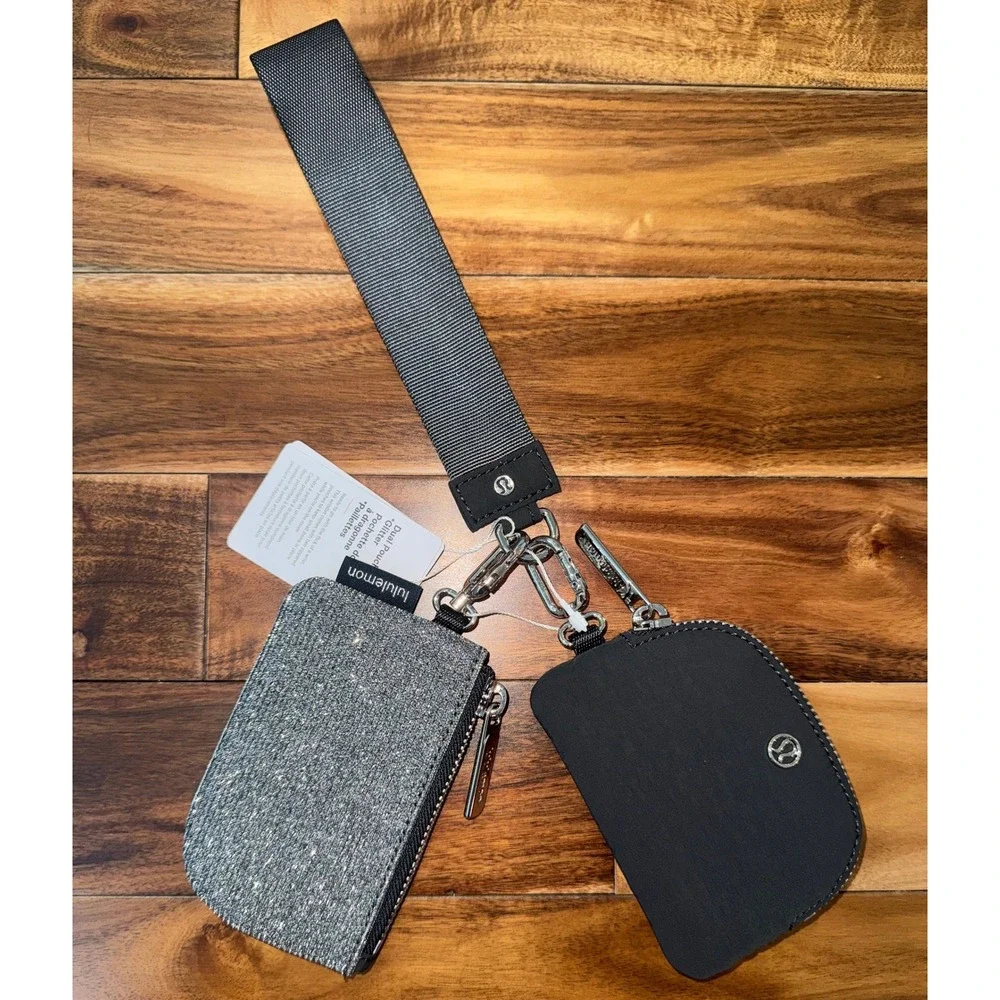 Lululemon Dual Pouch Wristlet Glitter Dark Silver Graphite Grey NEW